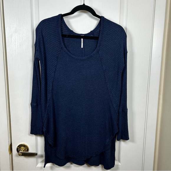 Free People Blue Catalina Thermal Top waffle knit high-low sweater Small/petite - Picture 4 of 6
